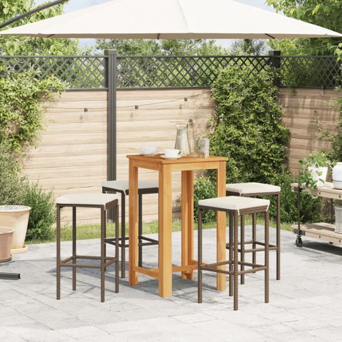 Ensemble de bar de jardin 5 pcs marron bois massif acacia rotin - Photo n°3; ?>