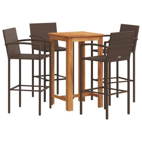 Ensemble de bar de jardin 5 pcs marron bois massif acacia rotin - Photo n°2; ?>