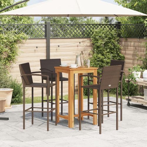 Ensemble de bar de jardin 5 pcs marron bois massif acacia rotin - Photo n°3; ?>