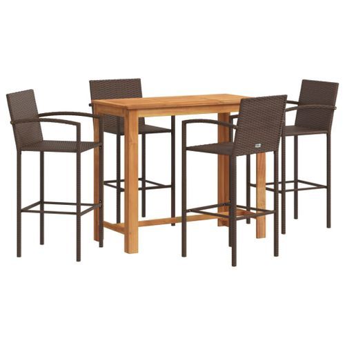 Ensemble de bar de jardin 5 pcs marron bois massif acacia rotin - Photo n°2; ?>