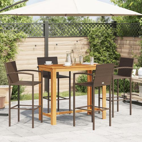 Ensemble de bar de jardin 5 pcs marron bois massif acacia rotin - Photo n°3; ?>