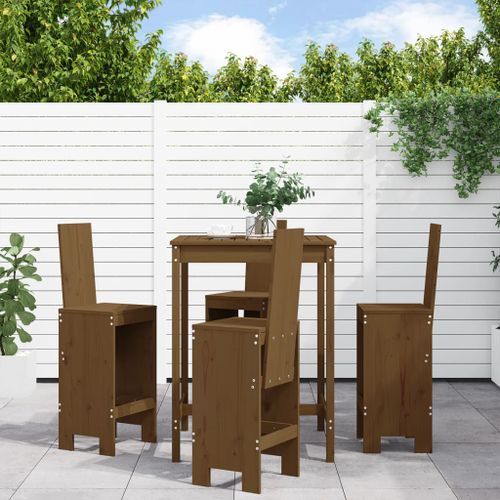 Ensemble de bar de jardin 5 pcs marron miel bois de pin massif - Photo n°2; ?>