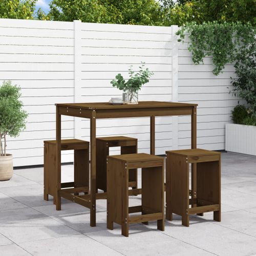 Ensemble de bar de jardin 5 pcs marron miel bois de pin massif - Photo n°2; ?>