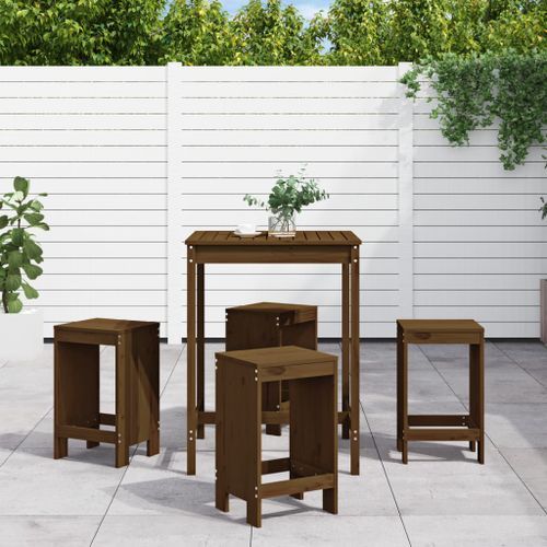 Ensemble de bar de jardin 5 pcs marron miel bois de pin massif - Photo n°2; ?>