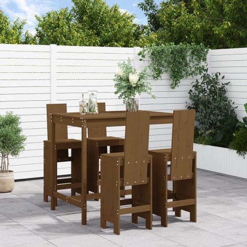 Ensemble de bar de jardin 5 pcs marron miel bois de pin massif - Photo n°2; ?>