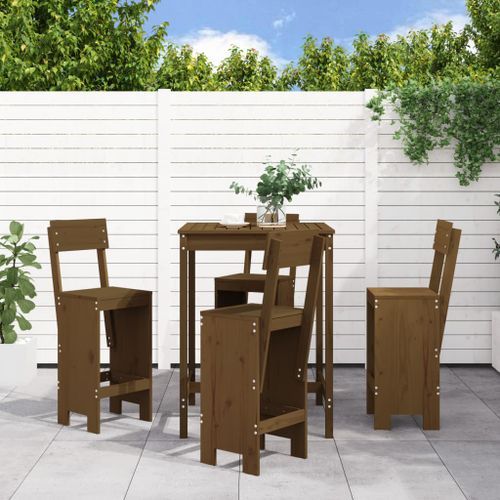 Ensemble de bar de jardin 5 pcs marron miel bois de pin massif - Photo n°2; ?>