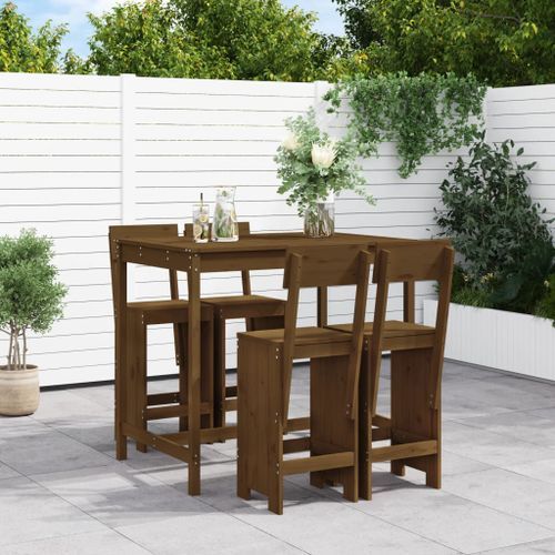 Ensemble de bar de jardin 5 pcs marron miel bois de pin massif - Photo n°2; ?>