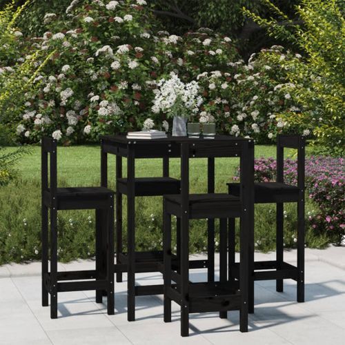 Ensemble de bar de jardin 5 pcs noir bois de pin massif - Photo n°2; ?>