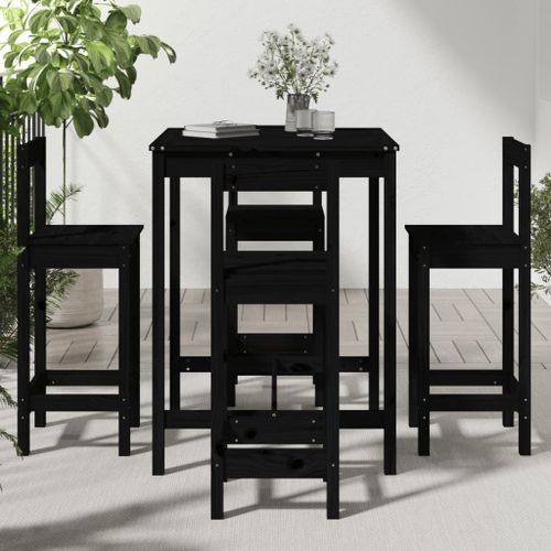 Ensemble de bar de jardin 5 pcs noir bois de pin massif - Photo n°3; ?>