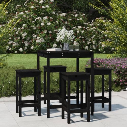 Ensemble de bar de jardin 5 pcs noir bois de pin massif - Photo n°2; ?>