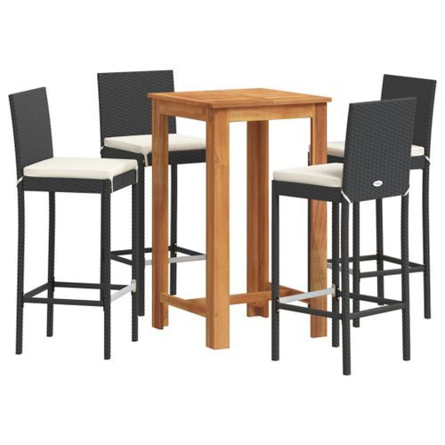 Ensemble de bar de jardin 5 pcs noir bois massif acacia rotin - Photo n°2; ?>