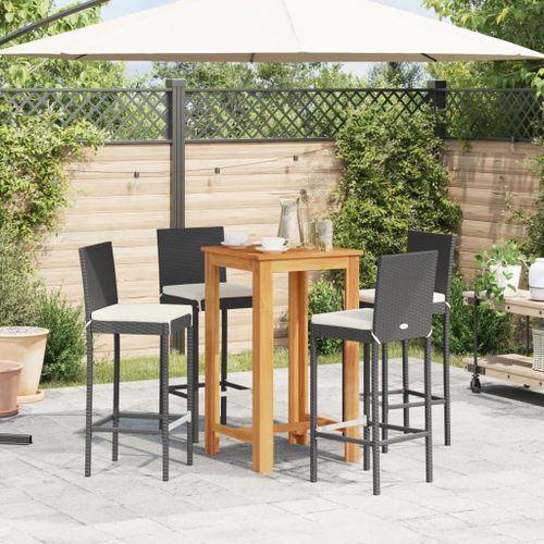 Ensemble de bar de jardin 5 pcs noir bois massif acacia rotin - Photo n°3; ?>