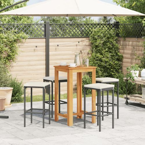 Ensemble de bar de jardin 5 pcs noir bois massif acacia rotin - Photo n°3; ?>