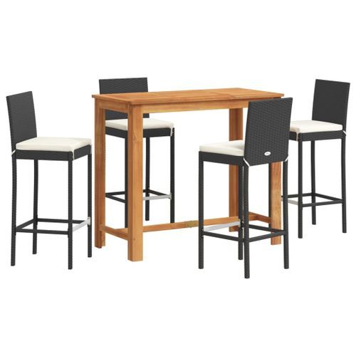 Ensemble de bar de jardin 5 pcs noir bois massif acacia rotin - Photo n°2; ?>