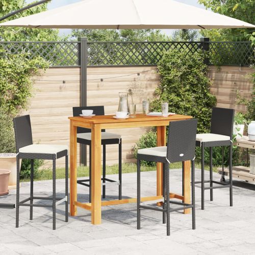 Ensemble de bar de jardin 5 pcs noir bois massif acacia rotin - Photo n°3; ?>