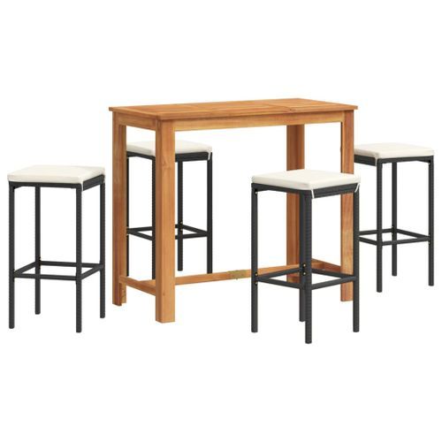 Ensemble de bar de jardin 5 pcs noir bois massif acacia rotin - Photo n°2; ?>