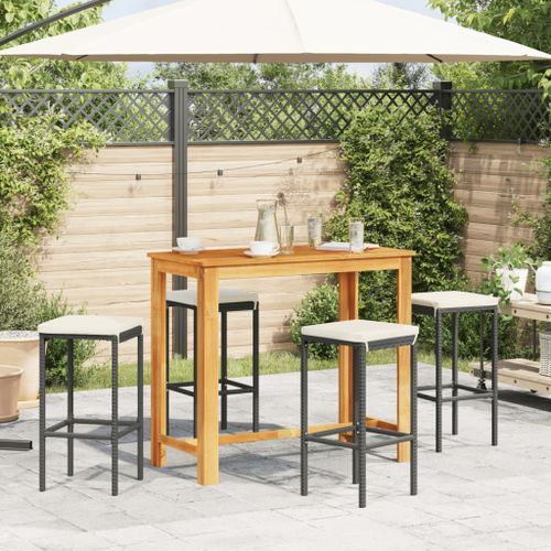 Ensemble de bar de jardin 5 pcs noir bois massif acacia rotin - Photo n°3; ?>