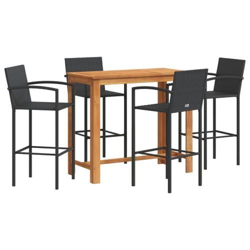 Ensemble de bar de jardin 5 pcs noir bois massif acacia rotin - Photo n°2; ?>