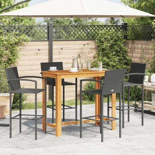 Ensemble de bar de jardin 5 pcs noir bois massif acacia rotin - Photo n°3; ?>