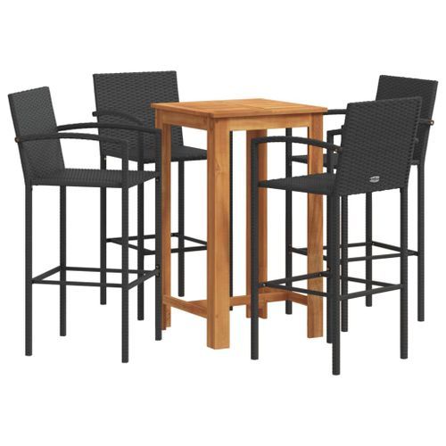 Ensemble de bar de jardin 5 pcs noir bois massif acacia rotin - Photo n°2; ?>