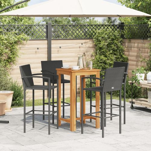 Ensemble de bar de jardin 5 pcs noir bois massif acacia rotin - Photo n°3; ?>