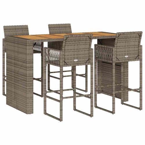 Ensemble de bar de jardin 5 pcs sans coussins gris poly rotin - Photo n°2; ?>