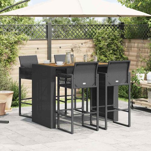 Ensemble de bar de jardin 5 pcs sans coussins noir poly rotin - Photo n°3; ?>