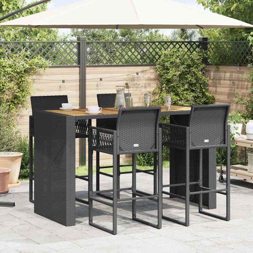 Ensemble de bar de jardin 5 pcs sans coussins noir poly rotin - Photo n°3; ?>