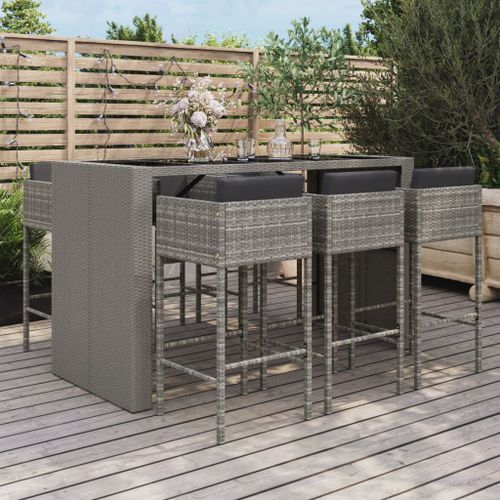 Ensemble de bar de jardin 7 pcs avec coussins gris poly rotin - Photo n°2; ?>