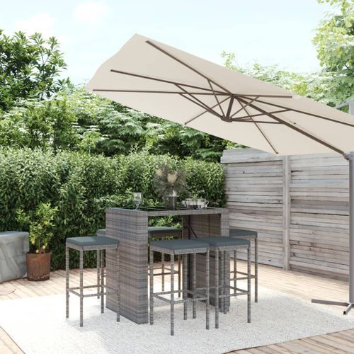 Ensemble de bar de jardin 7 pcs avec coussins gris poly rotin - Photo n°2; ?>