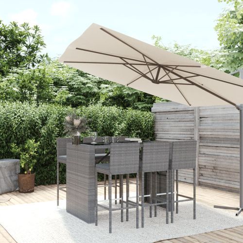 Ensemble de bar de jardin 7 pcs avec coussins gris poly rotin - Photo n°2; ?>