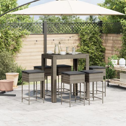 Ensemble de bar de jardin 7 pcs avec coussins gris poly rotin - Photo n°3; ?>