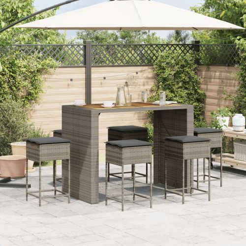 Ensemble de bar de jardin 7 pcs avec coussins gris poly rotin - Photo n°3; ?>