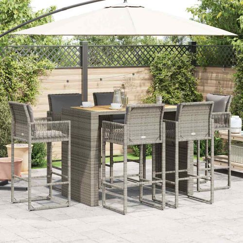 Ensemble de bar de jardin 7 pcs avec coussins gris poly rotin - Photo n°3; ?>