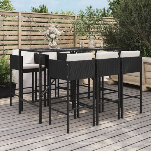 Ensemble de bar de jardin 7 pcs avec coussins noir poly rotin - Photo n°2; ?>