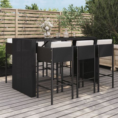 Ensemble de bar de jardin 7 pcs avec coussins noir poly rotin - Photo n°2; ?>