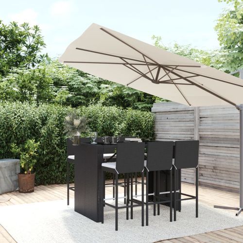 Ensemble de bar de jardin 7 pcs avec coussins noir poly rotin - Photo n°2; ?>