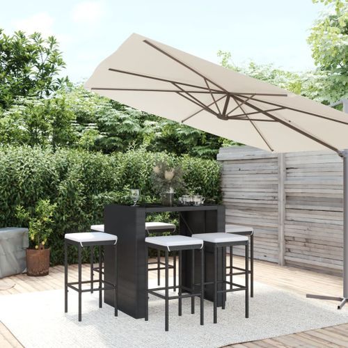 Ensemble de bar de jardin 7 pcs avec coussins noir poly rotin - Photo n°2; ?>