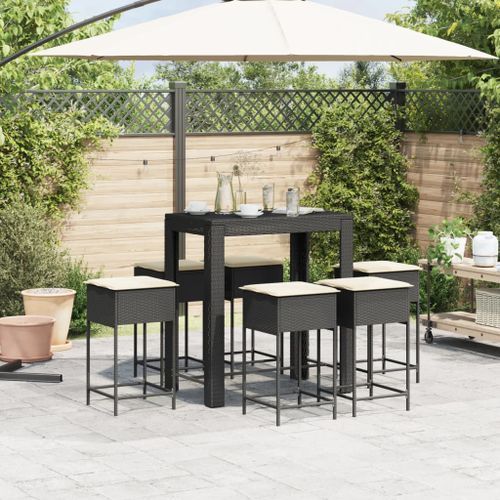 Ensemble de bar de jardin 7 pcs avec coussins noir poly rotin - Photo n°3; ?>