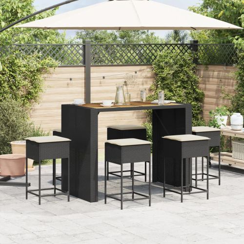 Ensemble de bar de jardin 7 pcs avec coussins noir poly rotin - Photo n°3; ?>