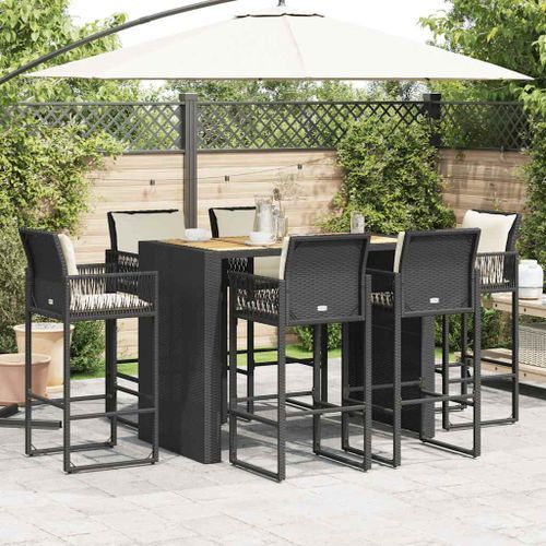 Ensemble de bar de jardin 7 pcs avec coussins noir poly rotin - Photo n°3; ?>