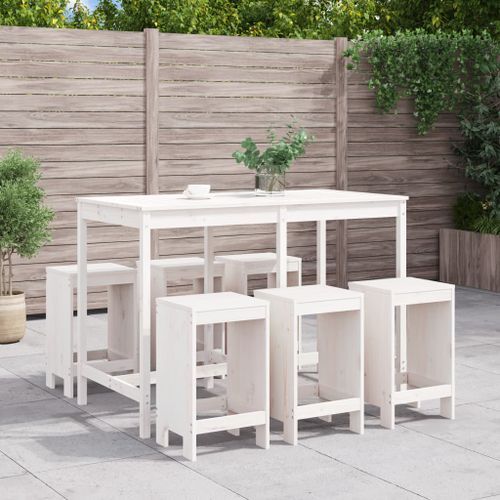 Ensemble de bar de jardin 7 pcs blanc bois de pin massif - Photo n°2; ?>