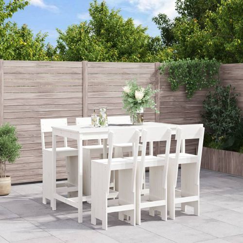 Ensemble de bar de jardin 7 pcs blanc bois de pin massif - Photo n°2; ?>