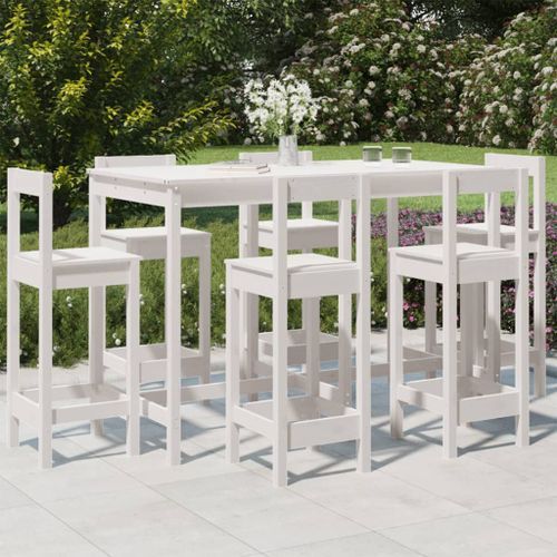 Ensemble de bar de jardin 7 pcs blanc bois de pin massif - Photo n°2; ?>