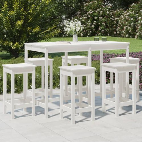 Ensemble de bar de jardin 7 pcs blanc bois de pin massif - Photo n°2; ?>