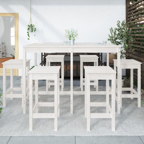 Ensemble de bar de jardin 7 pcs blanc bois de pin massif - Photo n°3; ?>