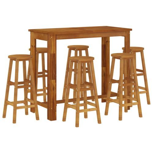 Ensemble de bar de jardin 7 pcs Bois d'acacia solide - Photo n°2; ?>