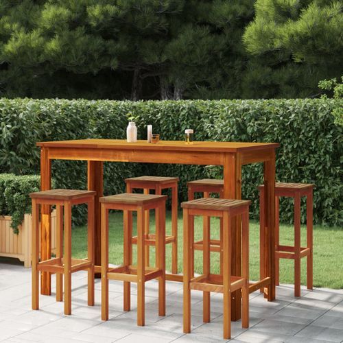 Ensemble de bar de jardin 7 pcs Bois d'acacia solide 2 - Photo n°2; ?>