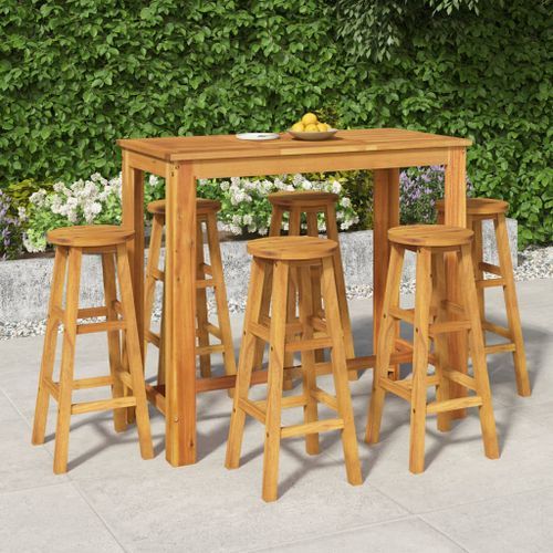 Ensemble de bar de jardin 7 pcs bois d'acacia solide - Photo n°2; ?>