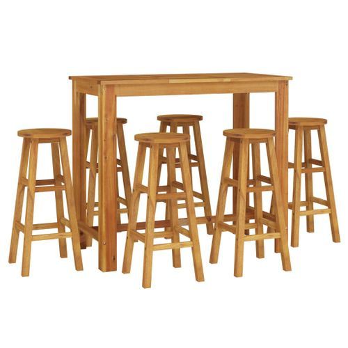 Ensemble de bar de jardin 7 pcs bois d'acacia solide - Photo n°3; ?>